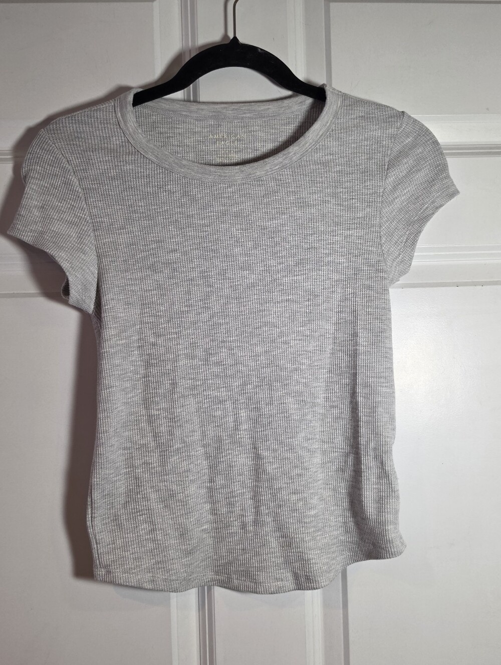 American Eagle Women’s Short Sleeve Waffle Tee - Light Gray M